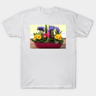 Spring Flowers Growing in a Pink Trug T-Shirt
